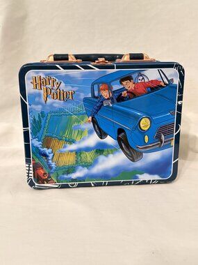 Vintage Harry Potter Metal Lunch Box Rare Playworks Art Inside & Out Flying Car